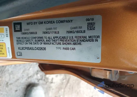 2020 Chevrolet Spark Fwd 2Lt Automatic from USA, damaged, VIN KL8CF6SA5LC422636